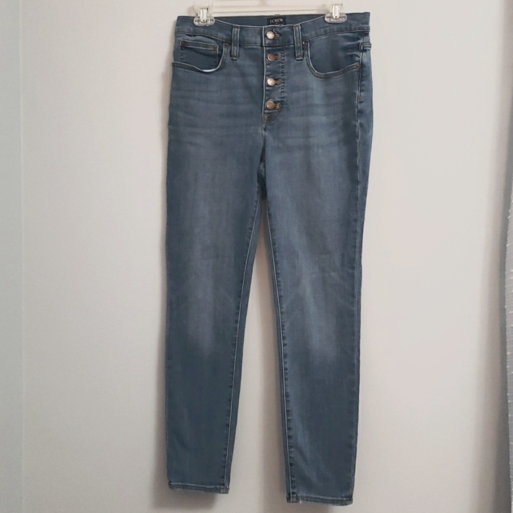 J Crew 9" High Rise Skinny Ankle Jeans Medium Fade Wash Button Fly Size 29